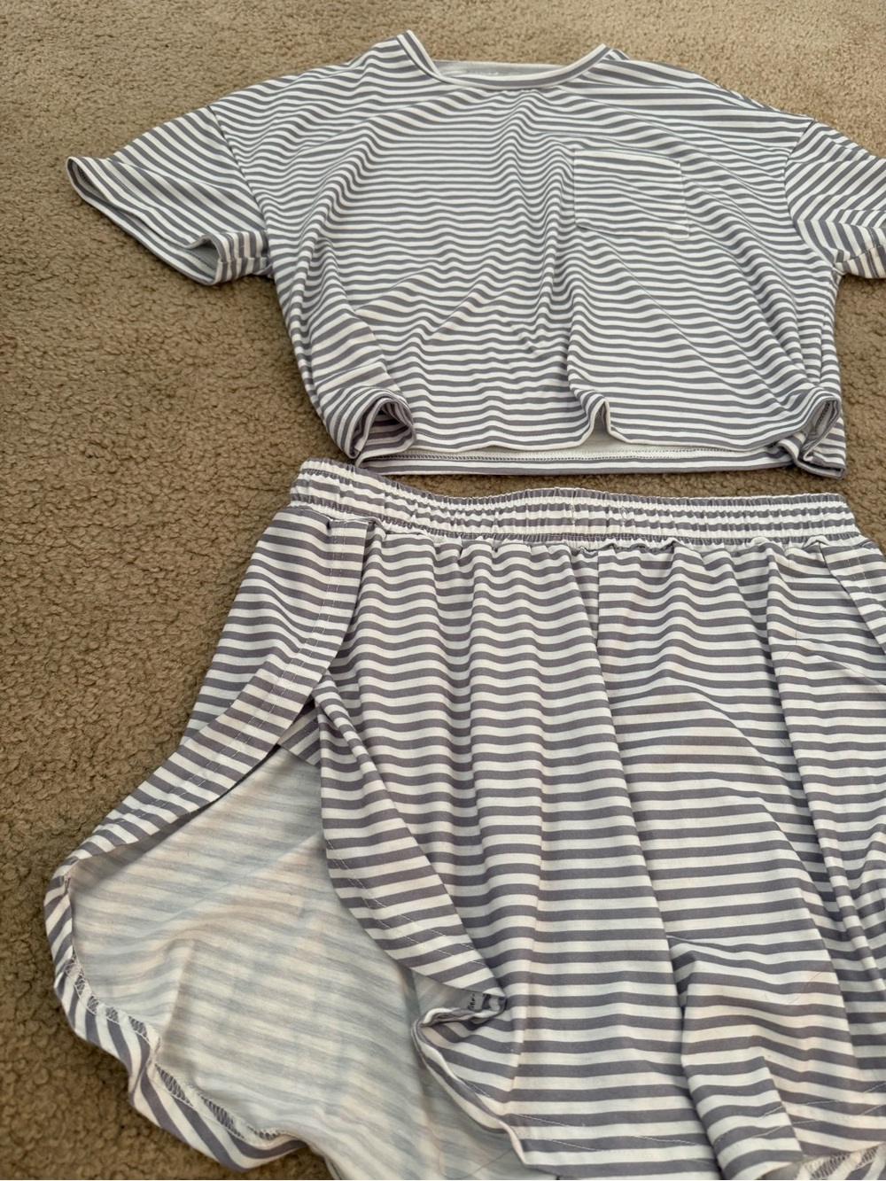Amazon Women's Gray & White Striped Pajama Set